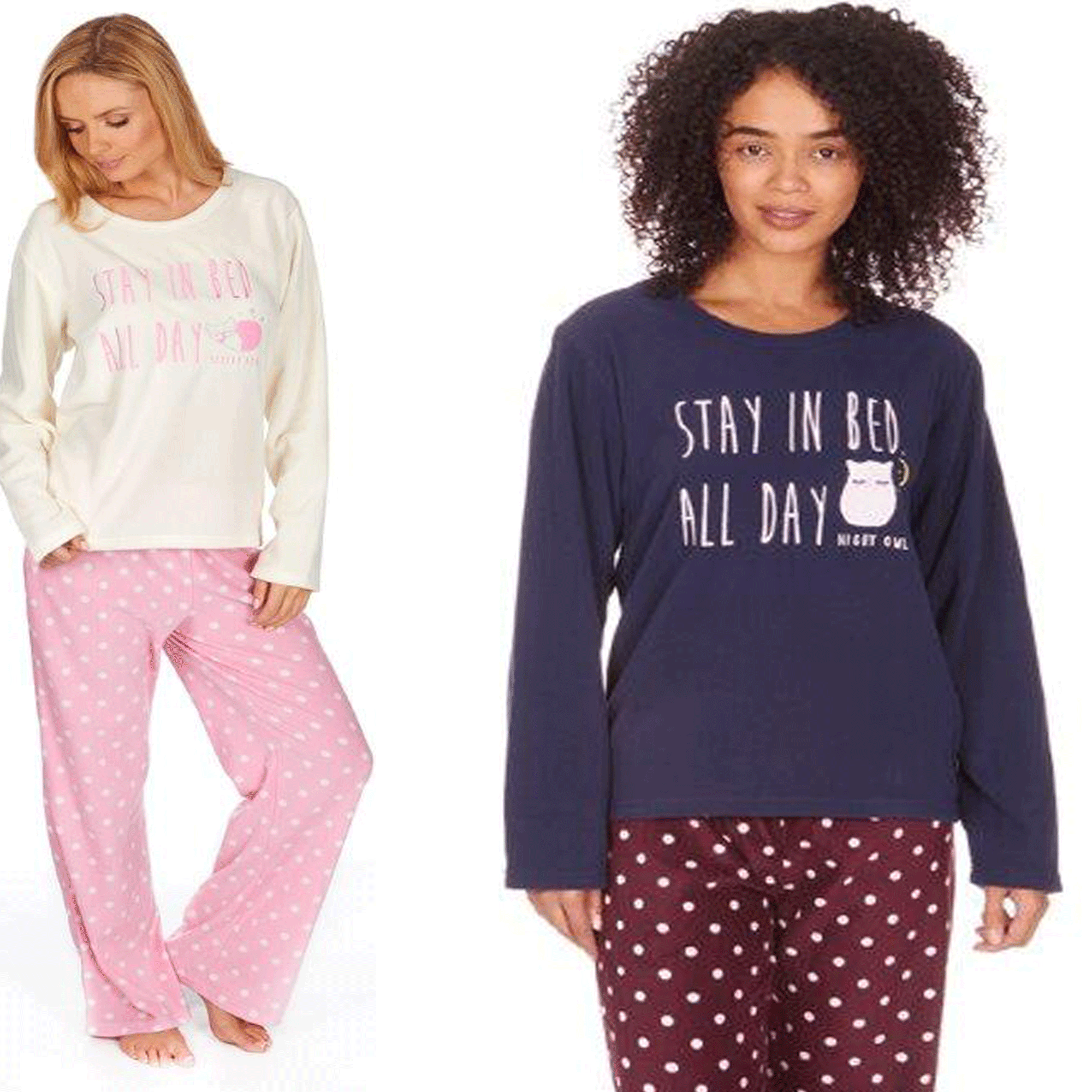 Ladies Womens Fleece Pyjamas Set Pjs Long Sleeve Night Lounge Wear WARM