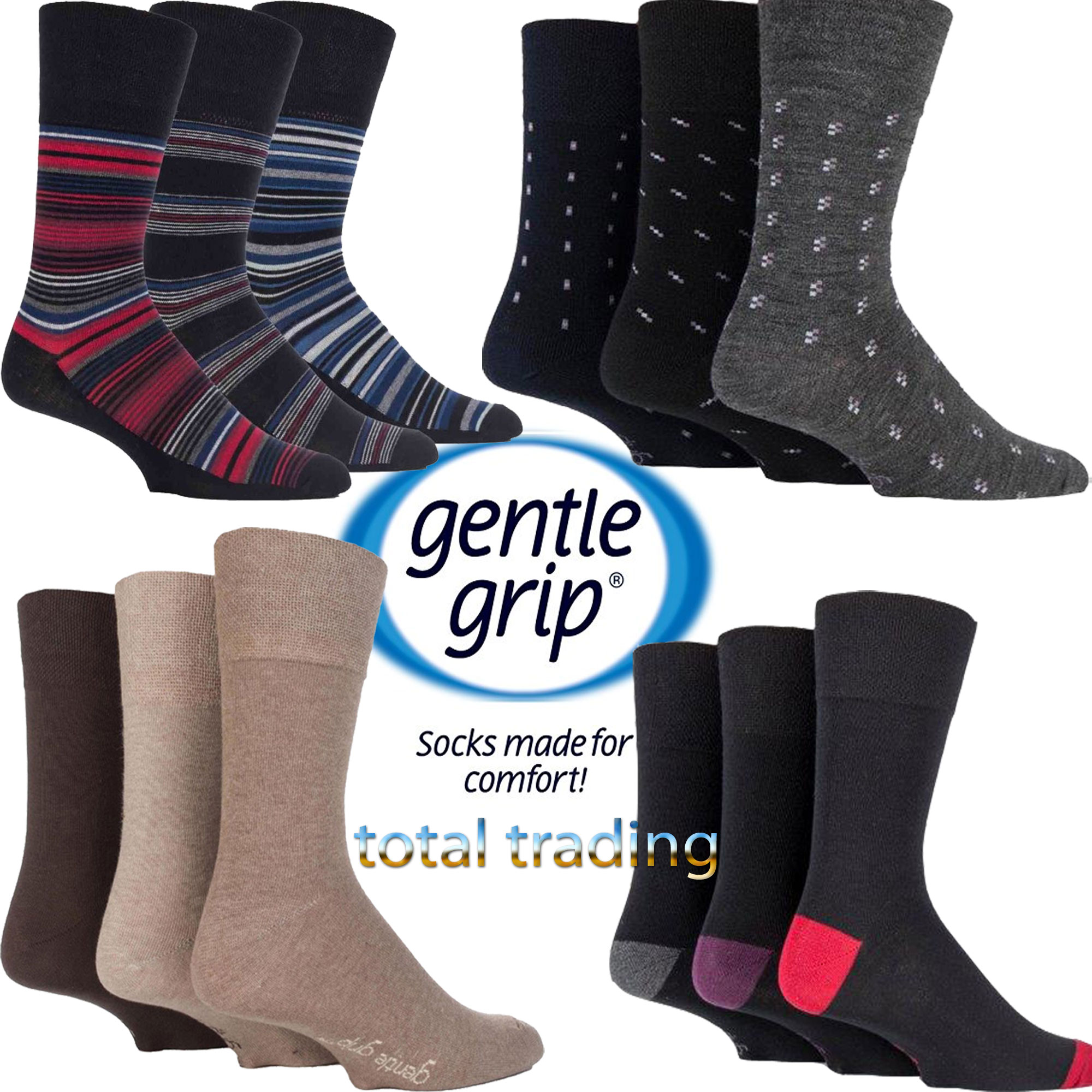 Mens Gentle Grip Socks Non Elastic Soft Top Diabetic COTTON WOOL